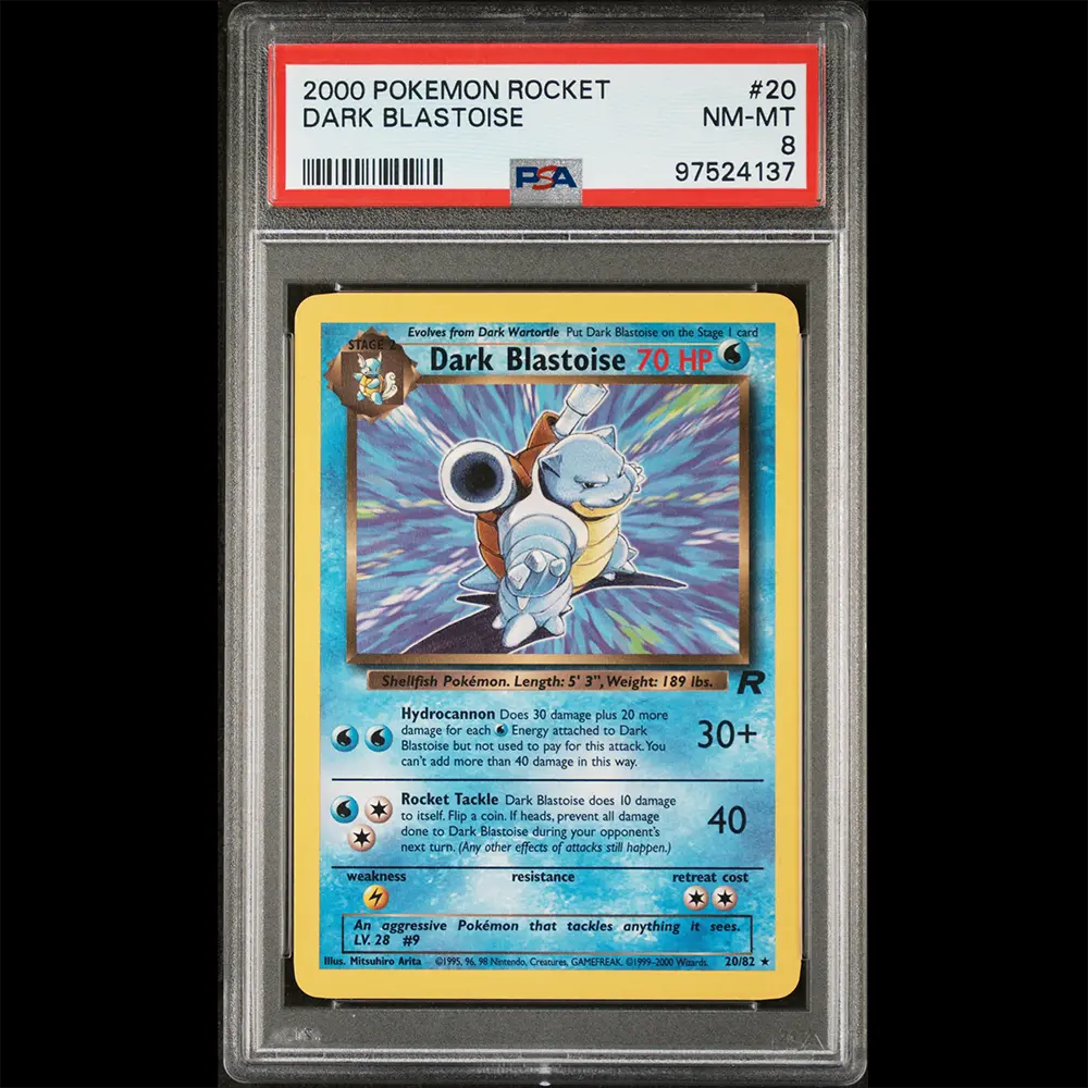 PSA Near Mint / Mint 8 Team Rocket Dark Blastoise from the Pokemon Trading Card Game.