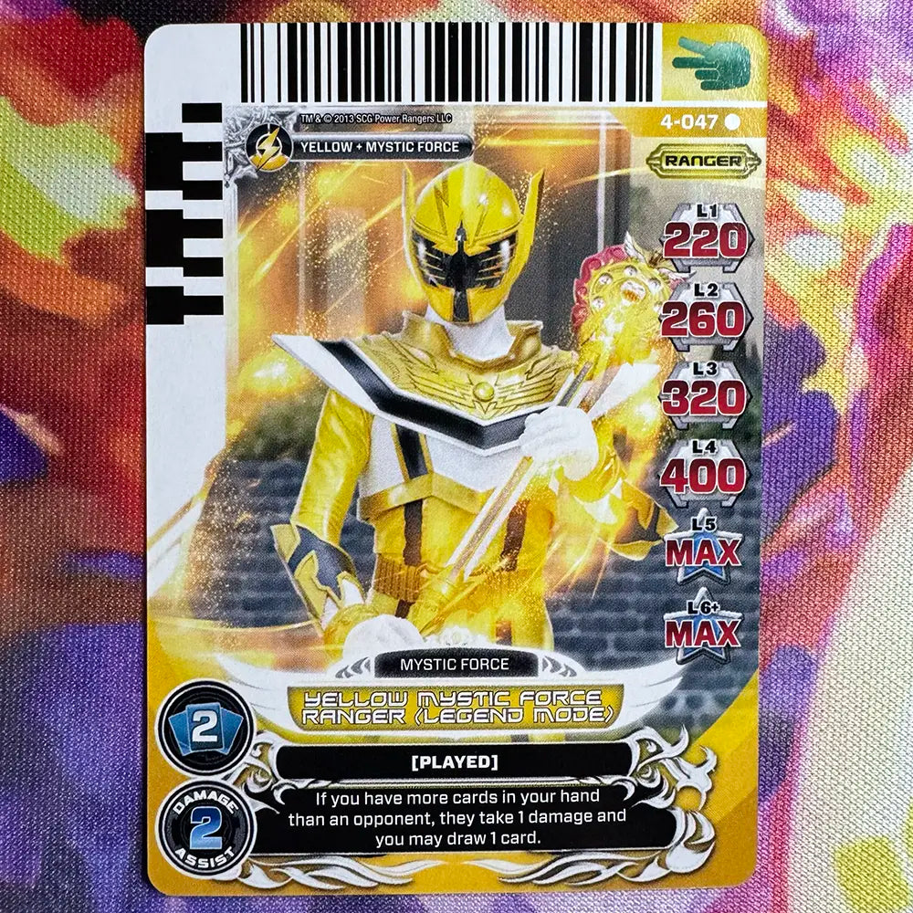 Rare card featuring the Yellow Ranger in Legend Mode from Power Rangers Mystic Force. Found in the Legends Unite expansion to the Power Rangers Action Card Game.