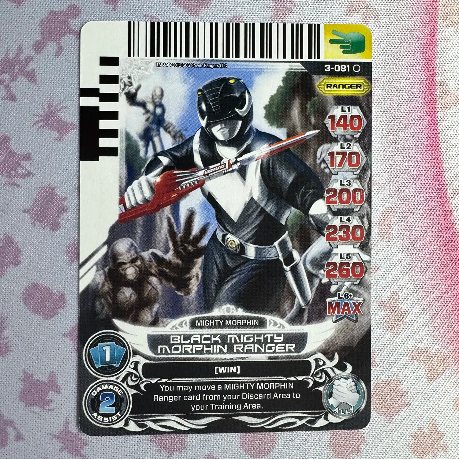 Common card featuring the Black Ranger from Mighty Morphin Power Rangers. Found in the Universe of Hope expansion to the Power Rangers Action Card Game.