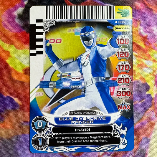 Common card featuring the Blue Ranger from Power Rangers Operation Overdrive. Found in the Legends Unite expansion to the Power Rangers Action Card Game.