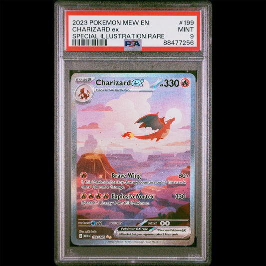 PSA Mint 9 151 Illustration Rare Holo Charizard ex from the Pokemon Trading Card Game.  PSA Certification Verification #88477256