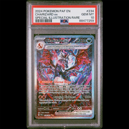 PSA Gem Mint 10 Paldean Fates Special Illustration Rare Holo Charizard from the Pokemon Trading Card Game.  PSA Certification Verification #88477259