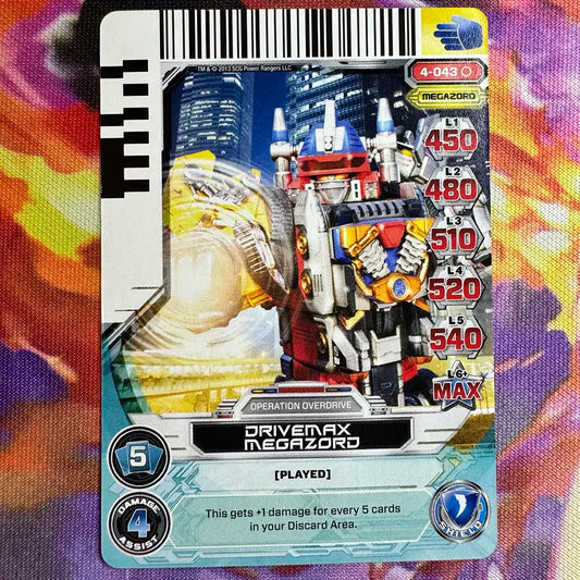 Common card featuring Drivemax Megazord from Power Rangers Operation Overdrive. Found in the Legends Unite expansion to the Power Rangers Action Card Game.