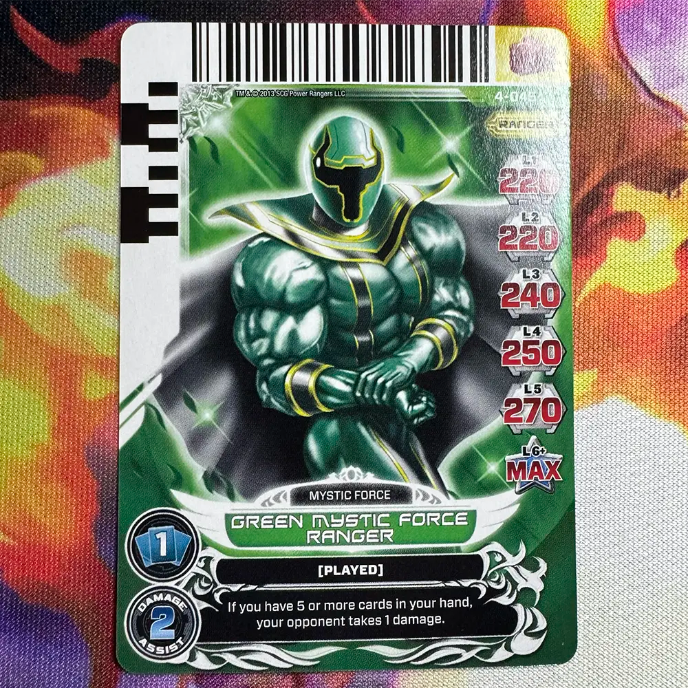 Common card featuring the Green Ranger from Power Rangers Mystic Force. Found in the Legends Unite expansion to the Power Rangers Action Card Game.