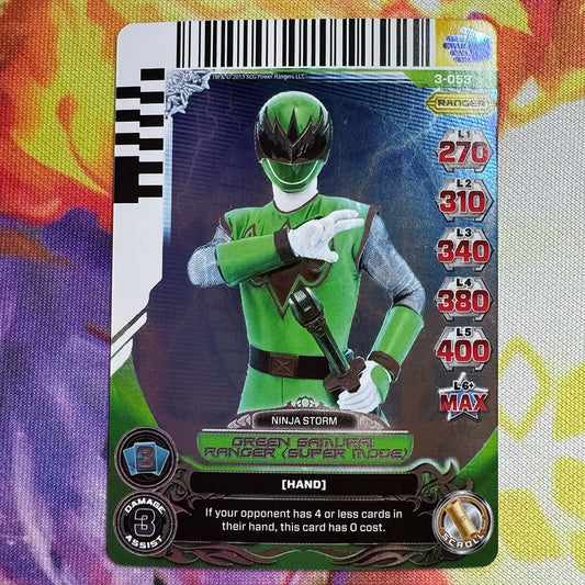 Super Rare card featuring the Green Samurai Ranger in Super Mode from Ninja Storm. Found in the Universe of Hope expansion to the Power Rangers Action Card Game.