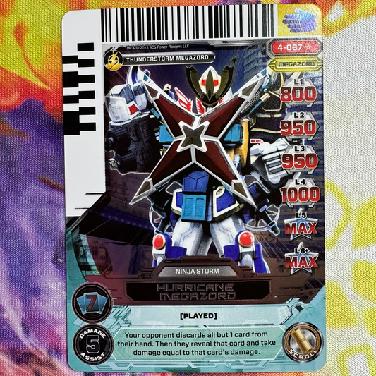 Super Rare card featuring the Hurricane Megazord from Power Rangers Ninja Storm. Found in the Legends Unite expansion to the Power Rangers Action Card Game.