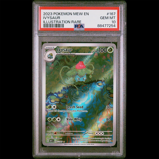 PSA Gem Mint 10 151 Illustration Rare Holo Ivysaur from the Pokemon Trading Card Game.  PSA Certification Verification #88477254