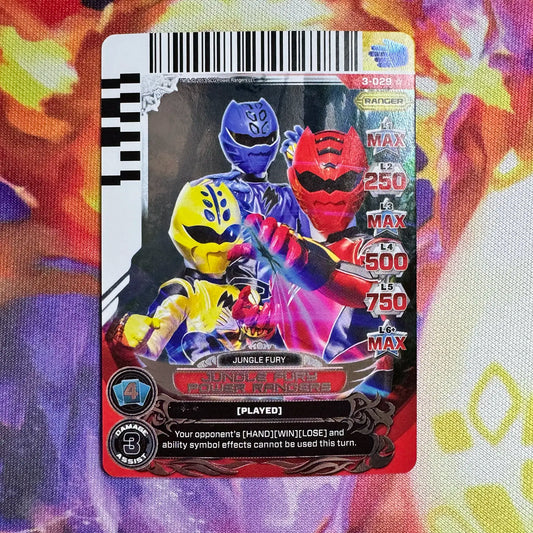 Super Rare card featuring the Jungle Fury Power Rangers. Found in the Universe of Hope expansion to the Power Rangers Action Card Game.