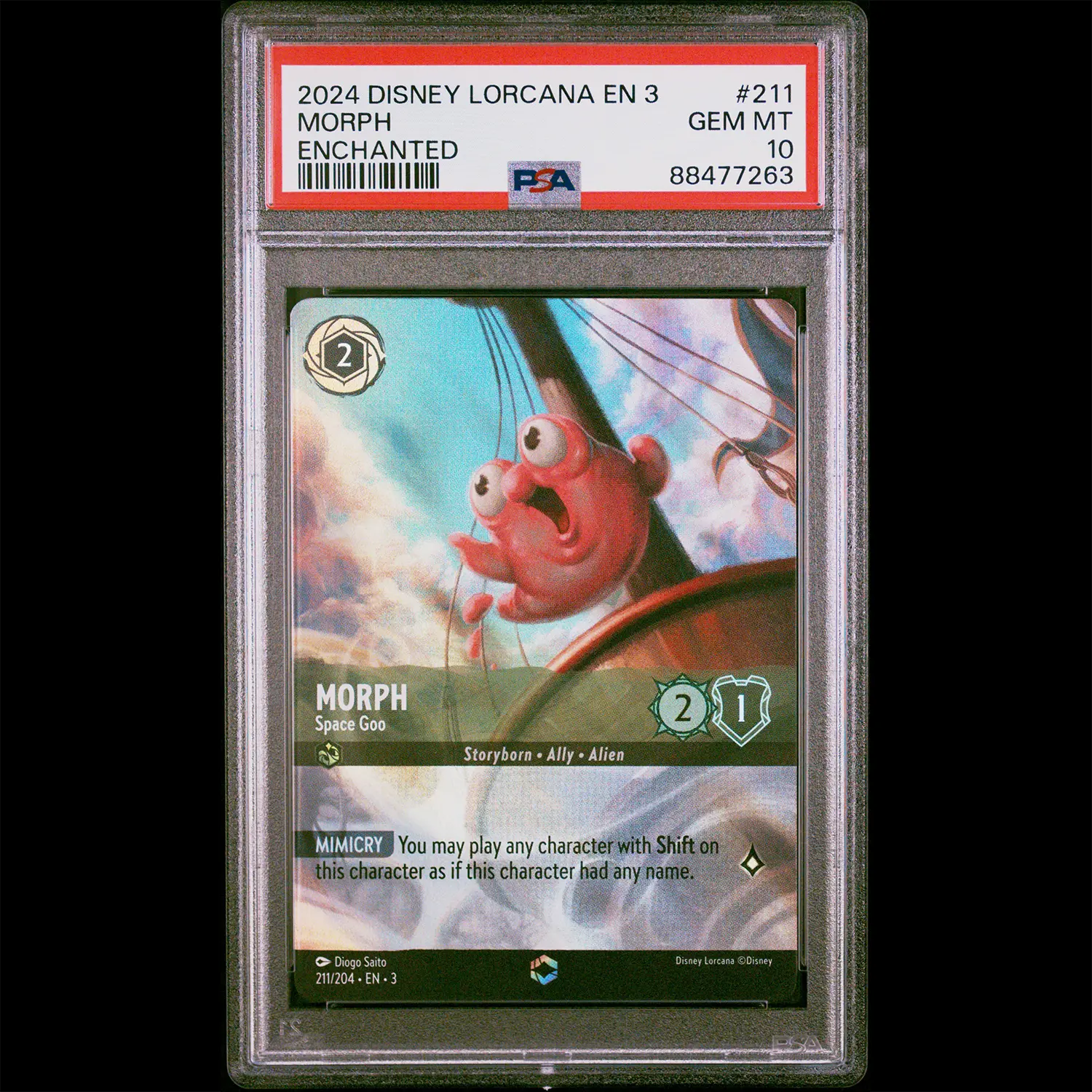 PSA Gem Mint 10 Into the Inklands Enchanted Morph - Space Goo from the Lorcana trading card game.  PSA Certification Verification #88477263