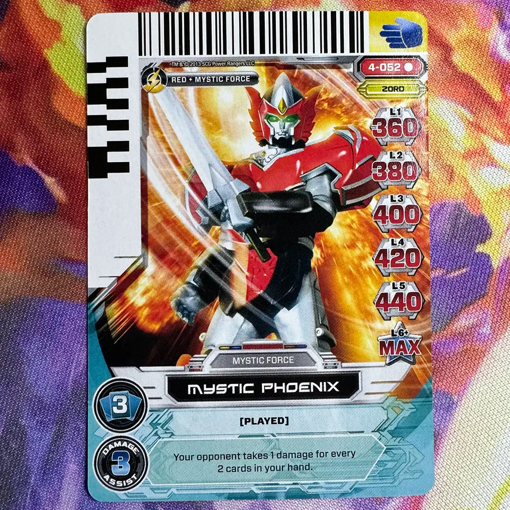 Rare card featuring the Mystic Phoenix from Power Rangers Mystic Force. Found in the Legends Unite expansion to the Power Rangers Action Card Game.