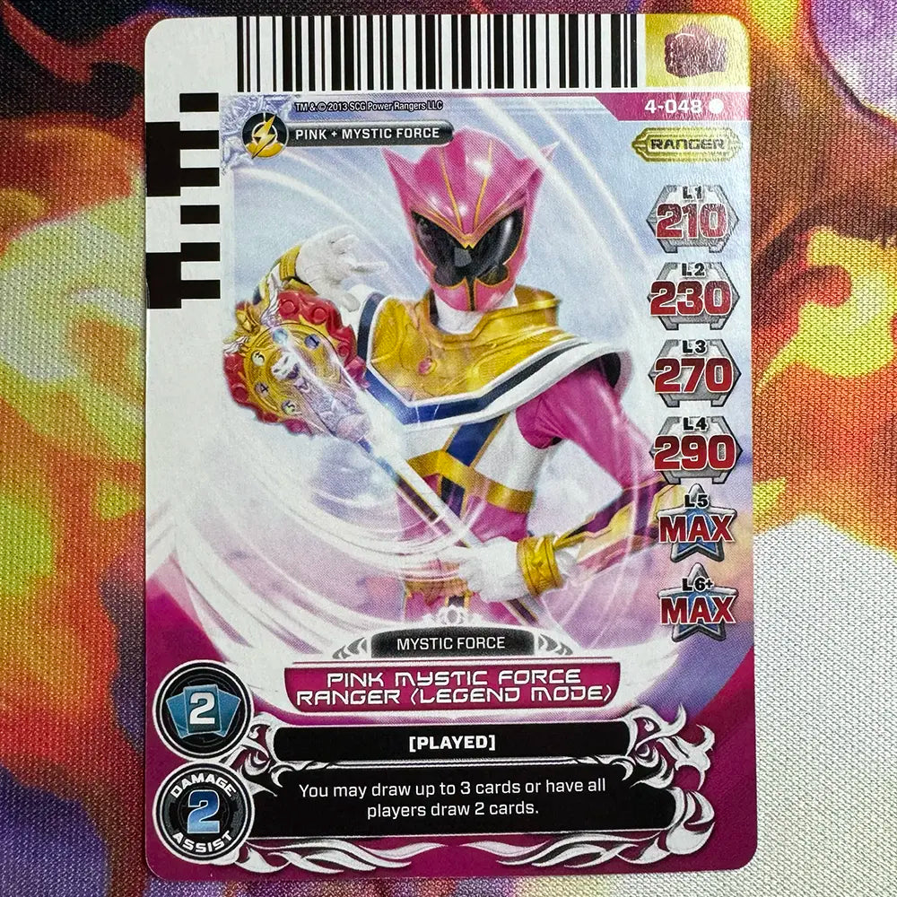 Rare card featuring the Pink Ranger in Legend Mode from Power Rangers Mystic Force. Found in the Legends Unite expansion to the Power Rangers Action Card Game.