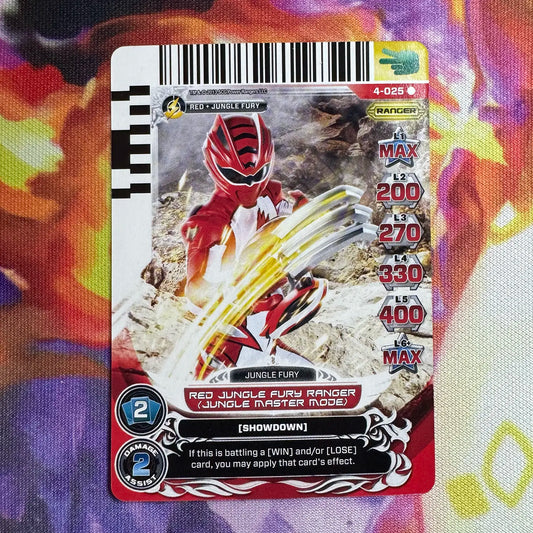 Rare card featuring the Red Jungle Fury Ranger in Jungle Master Mode from Power Rangers Jungle Fury. Found in the Legends Unite expansion to the Power Rangers Action Card Game