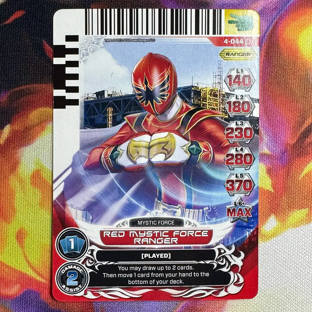 Common card featuring the Red Ranger from Power Rangers Mystic Force. Found in the Legends Unite expansion to the Power Rangers Action Card Game.