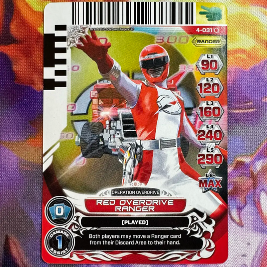 Common card featuring the Red Ranger from Power Rangers Operation Overdrive. Found in the Legends Unite expansion to the Power Rangers Action Card Game.