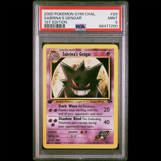 PSA Mint 9 Gym Challenge 1st Edition Sabrina's Gengar from the Pokemon Trading Card Game.  PSA Certification Verification #88477250