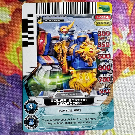 Rare card featuring the Solar Streak Megazord from Power Rangers Mystic Force. Found in the Legends Unite expansion to the Power Rangers Action Card Game.