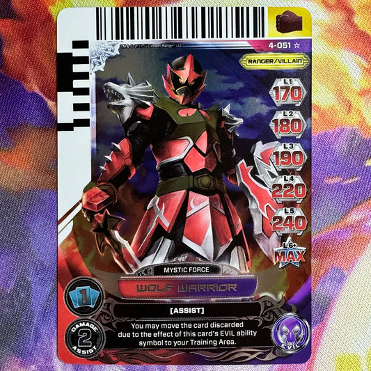 Super Rare card featuring the Wolf Warrior from Power Rangers Mystic Force. Found in the Legends Unite expansion to the Power Rangers Action Card Game.