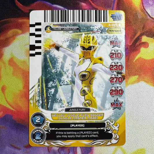 Rare card featuring the Yellow Ranger in Jungle Master Mode from Power Rangers Jungle Fury. Found in the Legends Unite expansion to the Power Rangers Action Card Game.