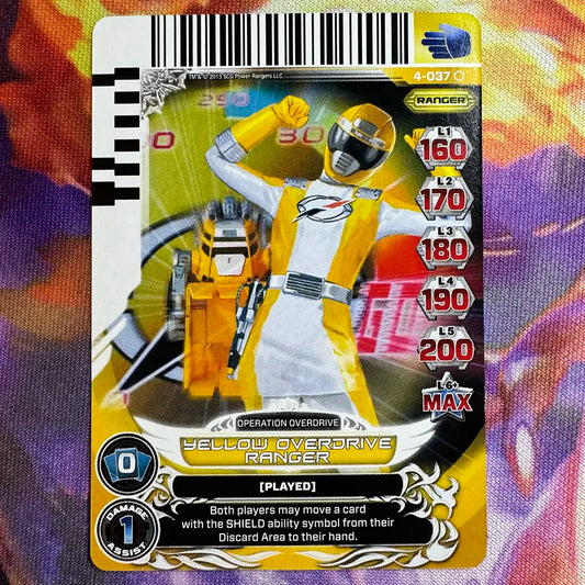 Common card featuring the Yellow Ranger from Power Rangers Operation Overdrive. Found in the Legends Unite expansion to the Power Rangers Action Card Game.